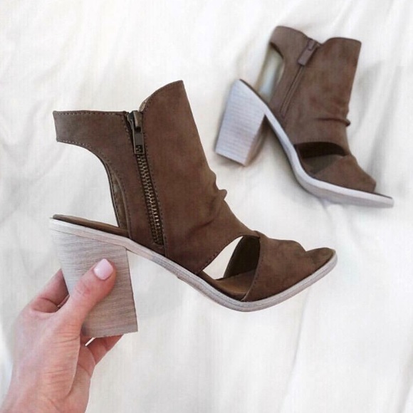 Distressed Mocha Cut Out Peep Toe Bootie - Picture 3 of 8